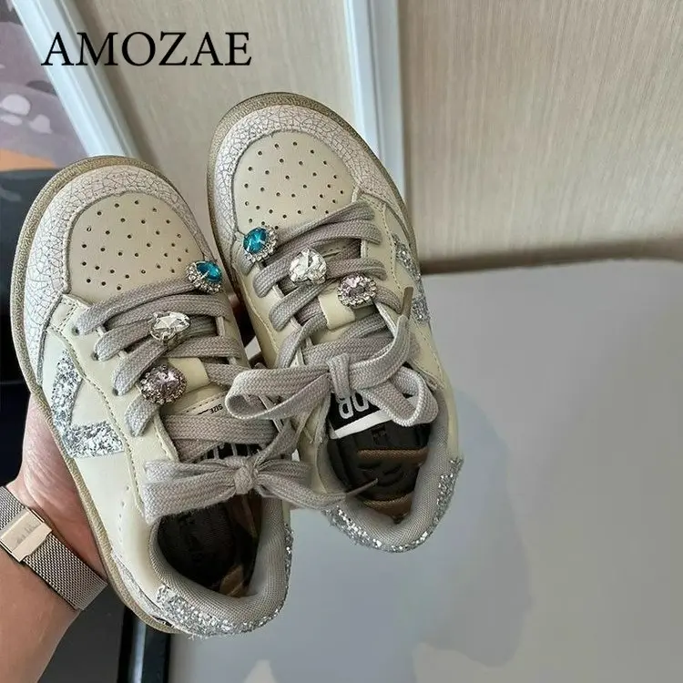 Children's Girl Shoes Sport Soft Sole Comfortable Casual Boys Shoes Girls' Fashion Bright Diamond Girls' Board Shoe