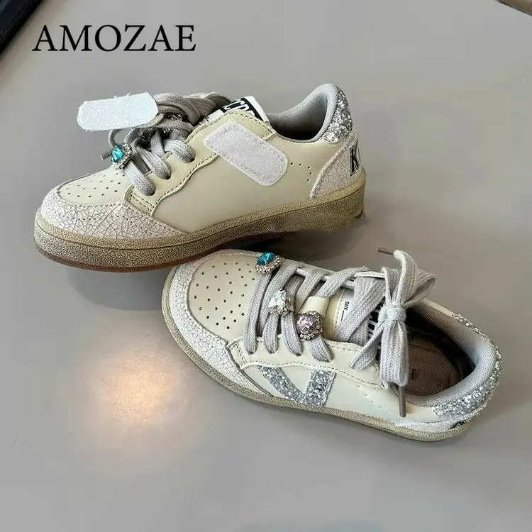 Children's Girl Shoes Sport Soft Sole Comfortable Casual Boys Shoes Girls' Fashion Bright Diamond Girls' Board Shoe