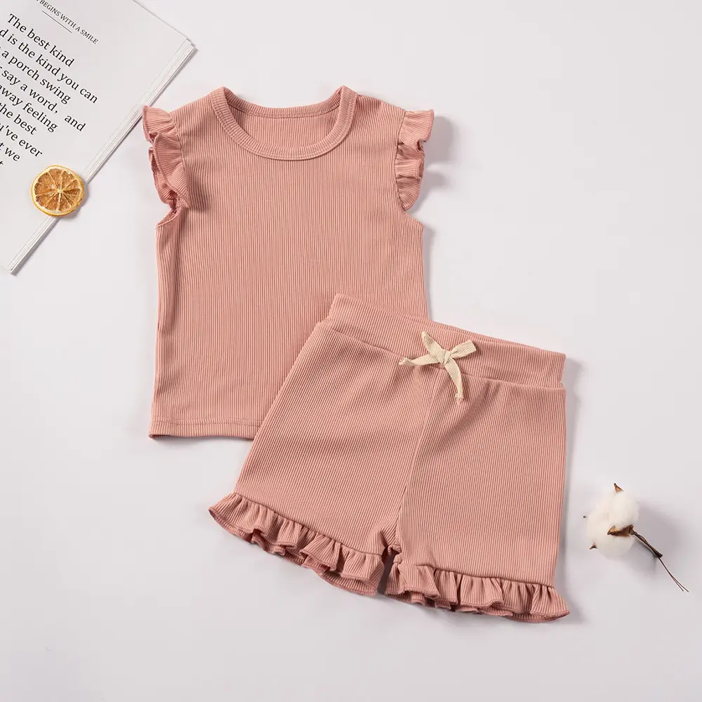 Toddler Girl Summer Outfit 2PCS Flutter Sleeve Top Shorts Set Soft Comfortable Korean Style Clothes for Daily Holiday Gifts 0-6Y