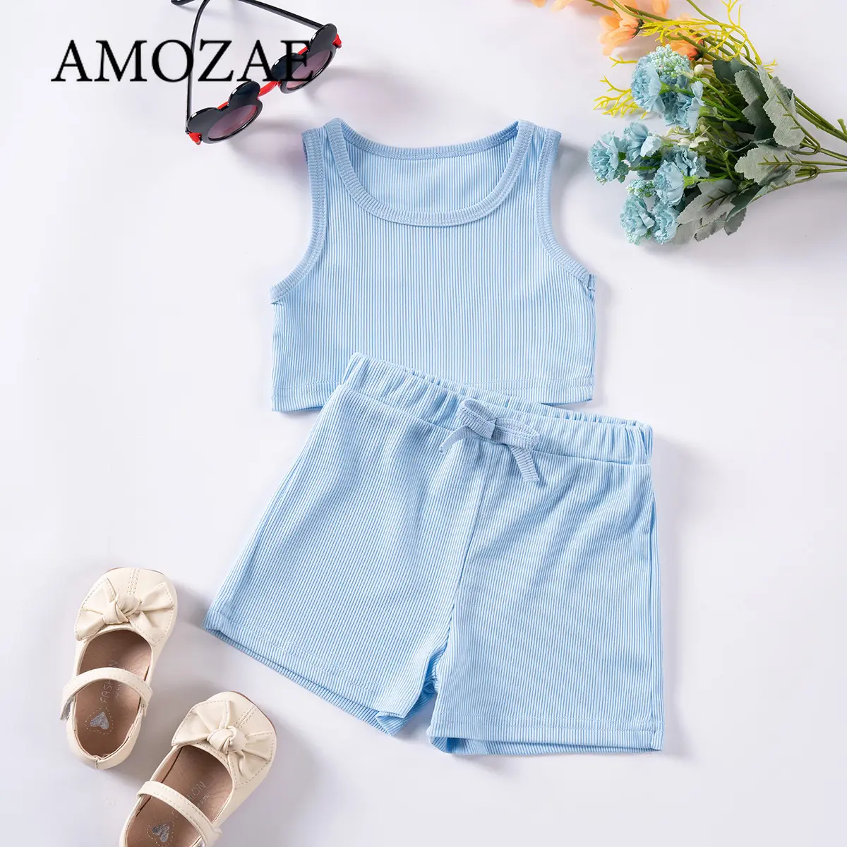 Summer Baby Girl Casual Set 2PCS Halter Top + Cool Shorts Soft Thin Party Wear or Daily Outfit Letter Print Toddler Clothes