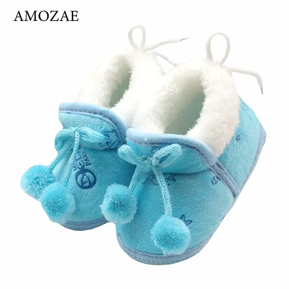 Baby Shoes Fall Winter Bow Non-slip Soft Soled Plus Velvet Thickened Toddler Kids Cotton Shoes for 0-2T