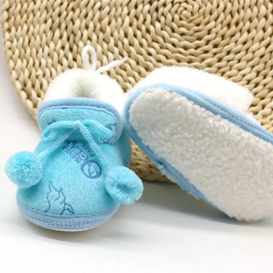 Baby Shoes Fall Winter Bow Non-slip Soft Soled Plus Velvet Thickened Toddler Kids Cotton Shoes for 0-2T