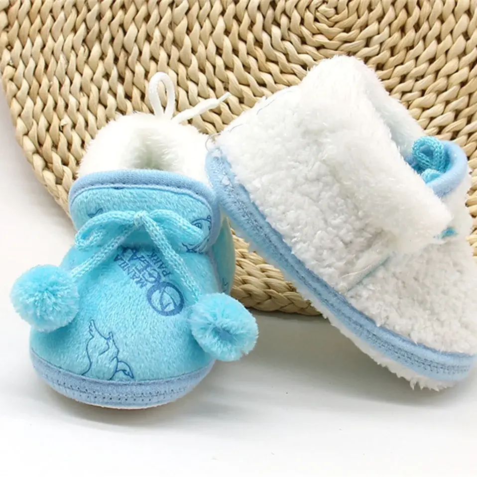 Baby Shoes Fall Winter Bow Non-slip Soft Soled Plus Velvet Thickened Toddler Kids Cotton Shoes for 0-2T