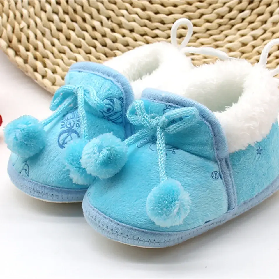 Baby Shoes Fall Winter Bow Non-slip Soft Soled Plus Velvet Thickened Toddler Kids Cotton Shoes for 0-2T