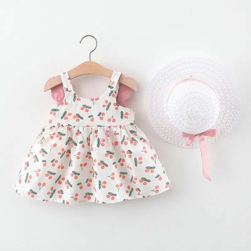 Summer New Girls Dress Floral Print Little Fresh Everyday Sweet Princess Dress with Bow
