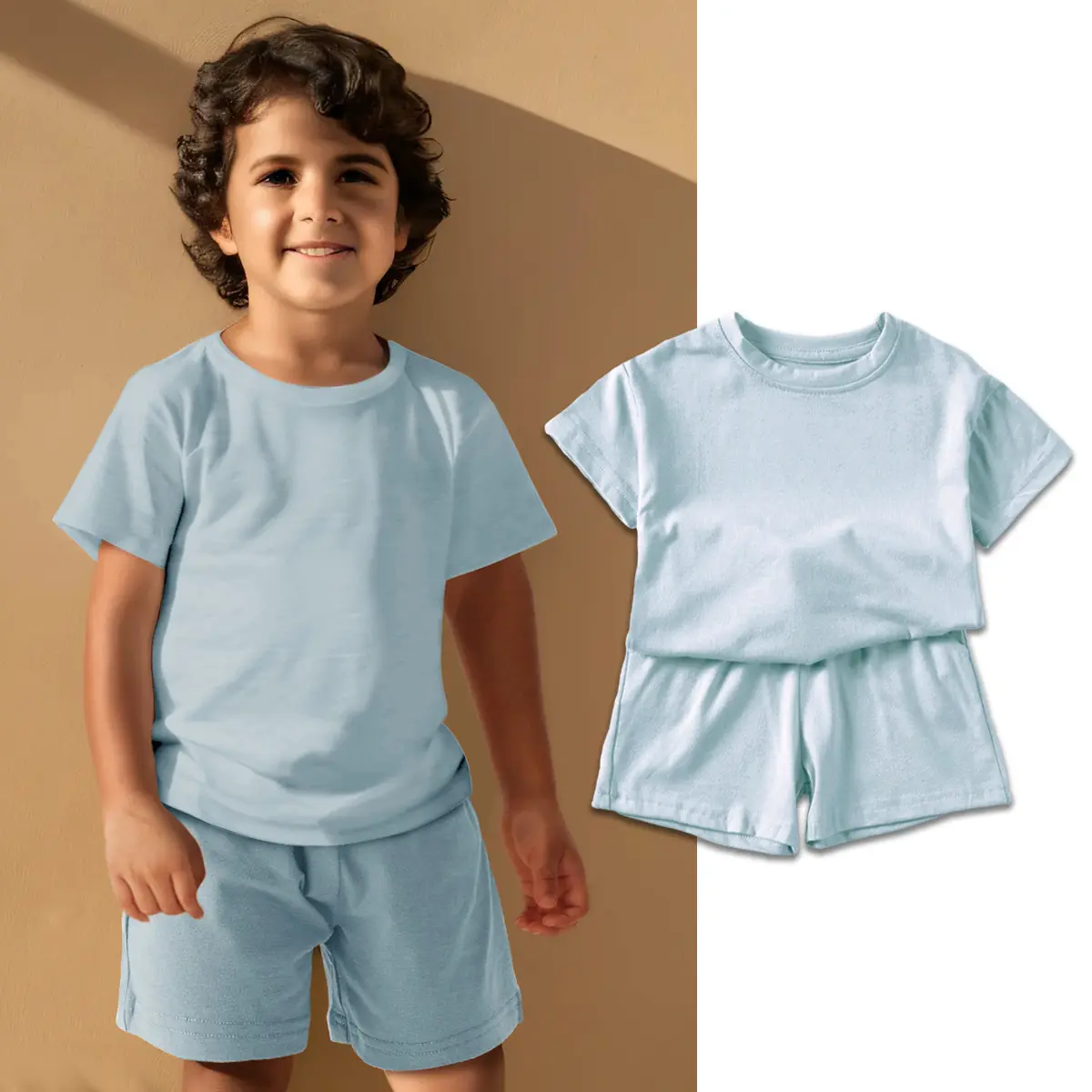 2pcs Kids Summer Clothes Sets Boys Girls Sports Style Tracksuits Tshirts Shorts Outfits Solid Color Short Sleeve Tshirt Shorts