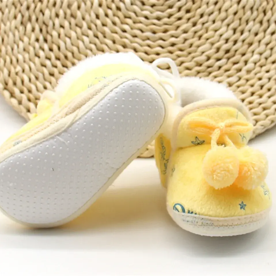 Baby Shoes Fall Winter Bow Non-slip Soft Soled Plus Velvet Thickened Toddler Kids Cotton Shoes for 0-2T