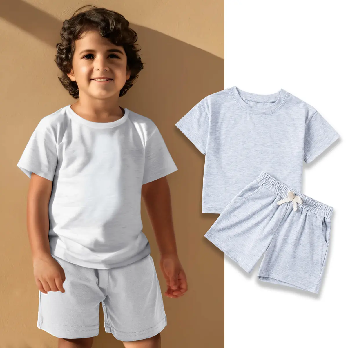 2pcs Kids Summer Clothes Sets Boys Girls Sports Style Tracksuits Tshirts Shorts Outfits Solid Color Short Sleeve Tshirt Shorts