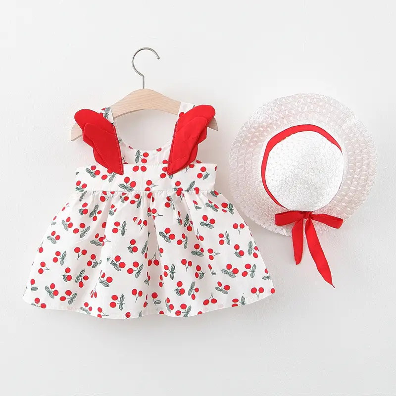 Summer New Girls Dress Floral Print Little Fresh Everyday Sweet Princess Dress with Bow