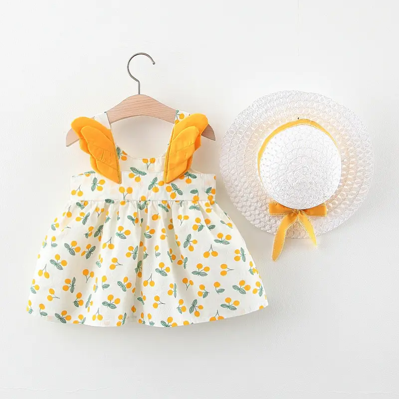 Summer New Girls Dress Floral Print Little Fresh Everyday Sweet Princess Dress with Bow