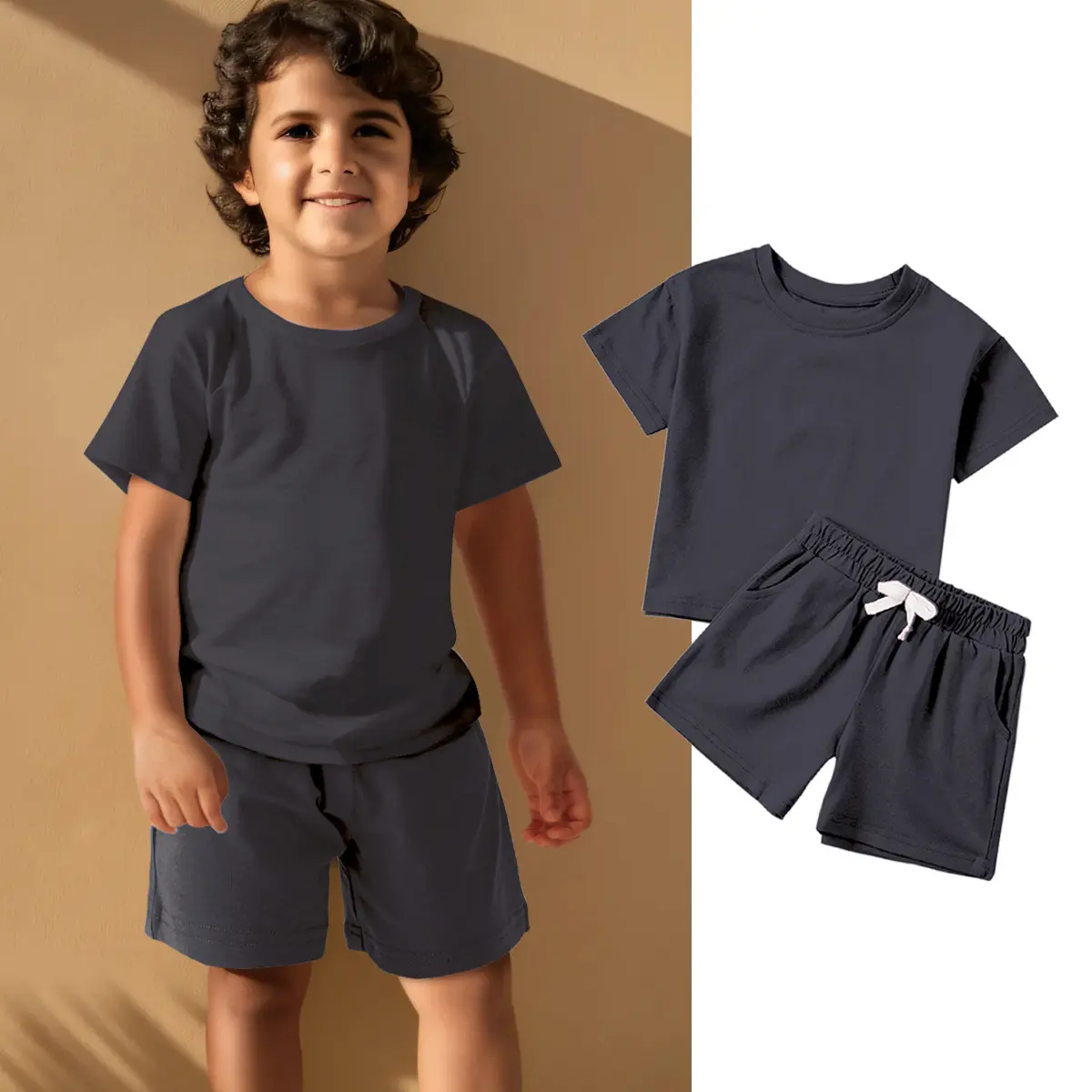 2pcs Kids Summer Clothes Sets Boys Girls Sports Style Tracksuits Tshirts Shorts Outfits Solid Color Short Sleeve Tshirt Shorts