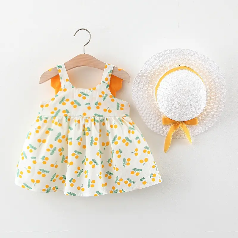 Summer New Girls Dress Floral Print Little Fresh Everyday Sweet Princess Dress with Bow