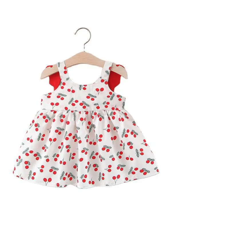 Summer New Girls Dress Floral Print Little Fresh Everyday Sweet Princess Dress with Bow