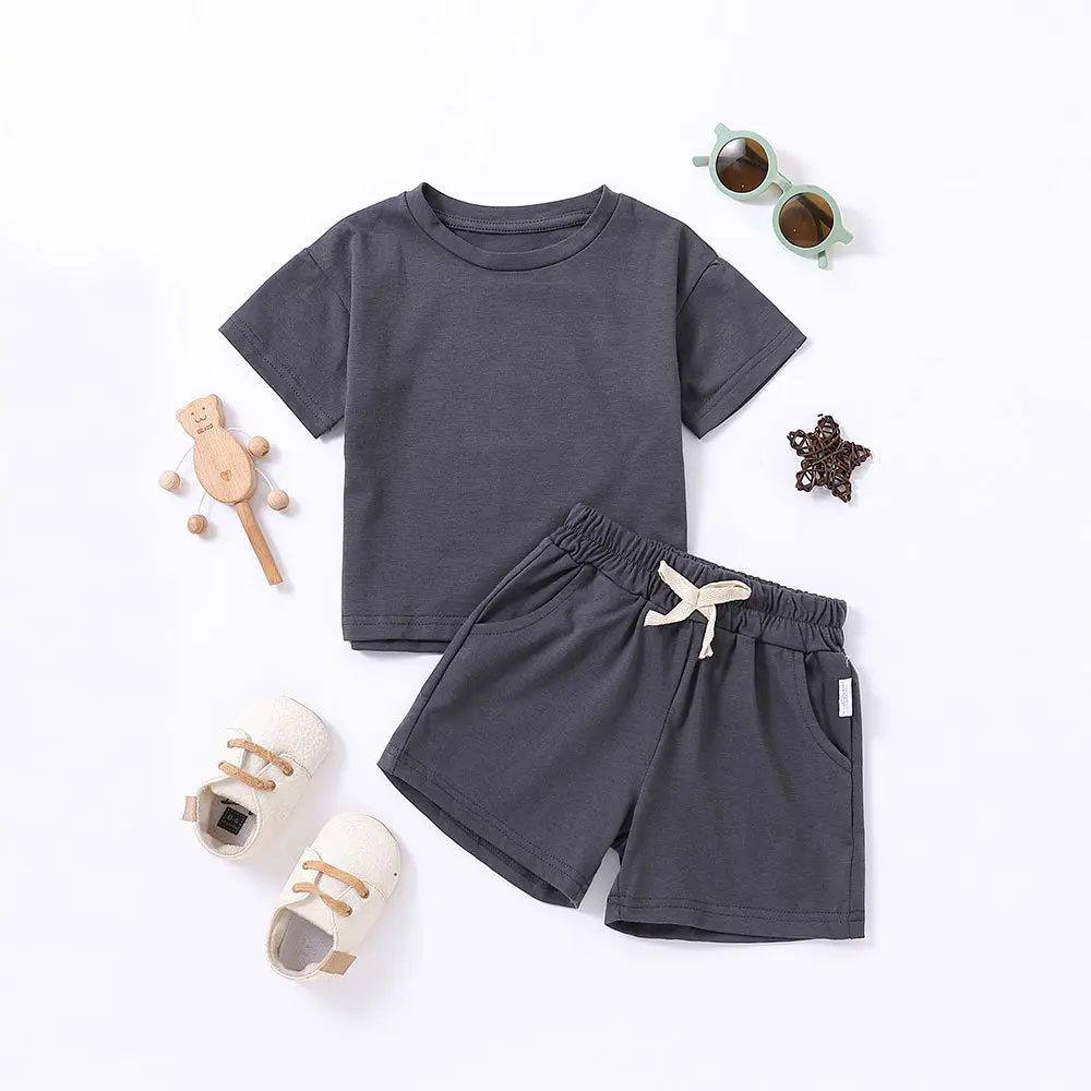 2pcs Kids Summer Clothes Sets Boys Girls Sports Style Tracksuits Tshirts Shorts Outfits Solid Color Short Sleeve Tshirt Shorts