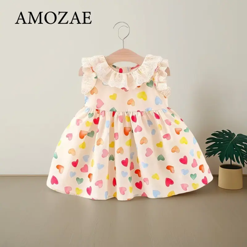 Colorful Heart Baby Girl Dresses Fashion Summer Sleeveless Sweet Children Clothing 0-4 Years Old Adorable Infant Dress
