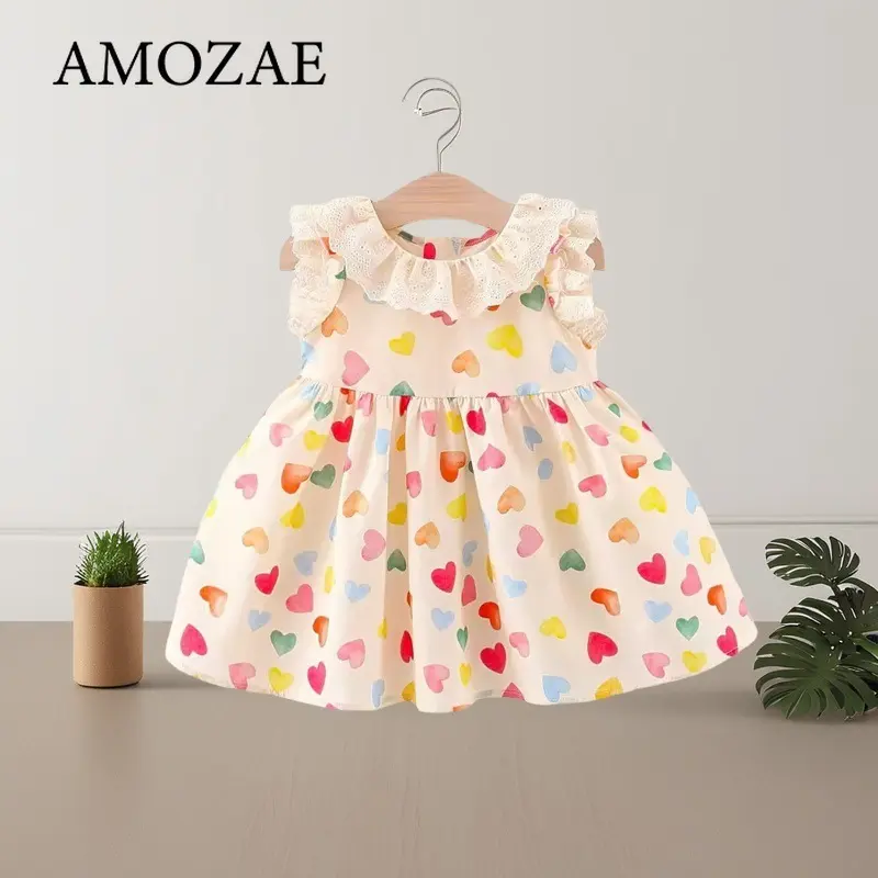 Colorful Heart Baby Girl Dresses Fashion Summer Sleeveless Sweet Children Clothing 0-4 Years Old Adorable Infant Dress