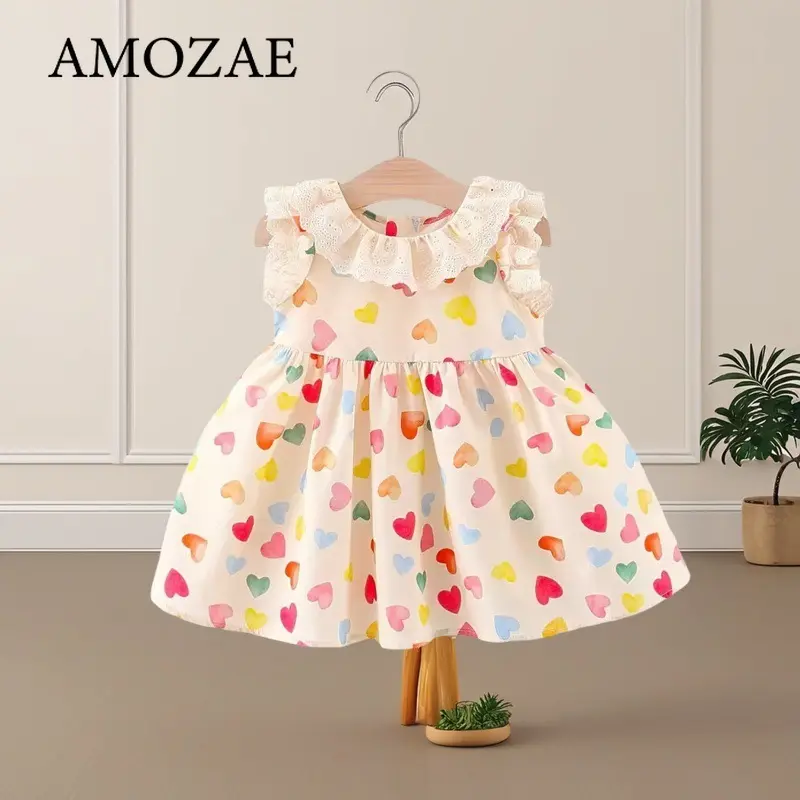 Colorful Heart Baby Girl Dresses Fashion Summer Sleeveless Sweet Children Clothing 0-4 Years Old Adorable Infant Dress
