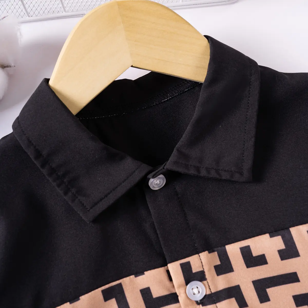 2pcs New Summer Baby Boy Maze Print Single Breasted Lapel Short Sleeve Shirt Shorts Soft Comfortable Breathable Outfit 2025