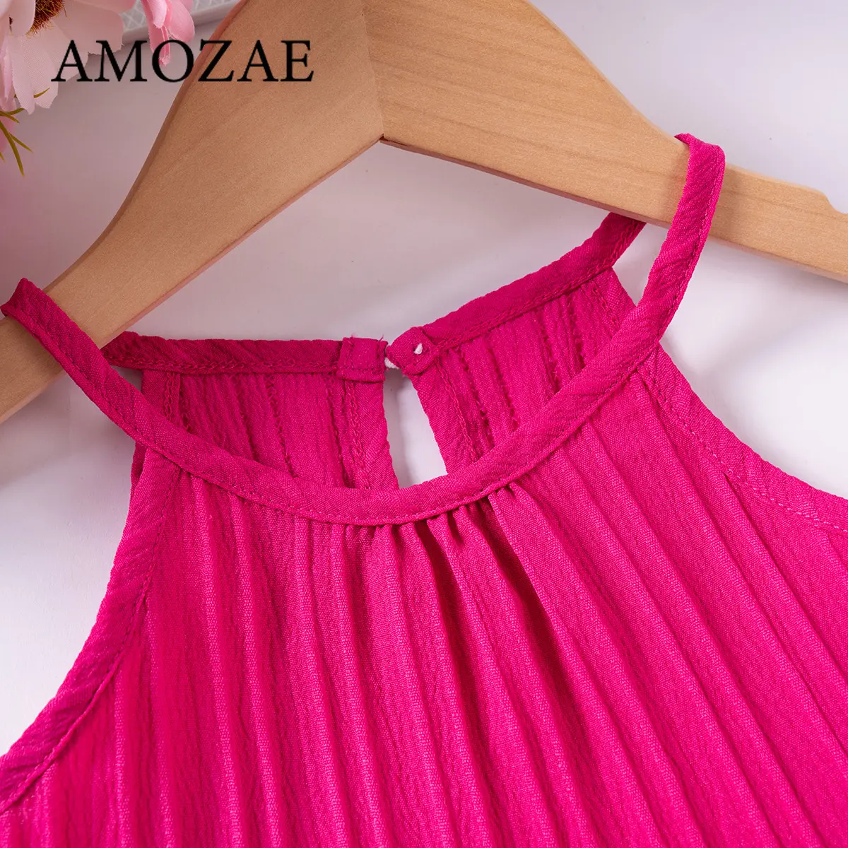 Girls Summer Casual Outfit Sets Solid Color Strap Pants Wave Stripe Top and Beach Vacation Flowy Wide Leg Pants