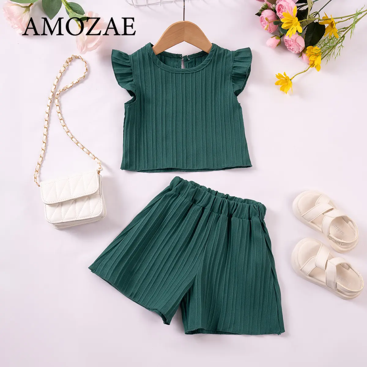 New Children 2Pcs Set Baby Girls Summer Solid Color Sleeveless Short Sleeve + Shorts Casual Comfortable Simple Outfit 2-12Y