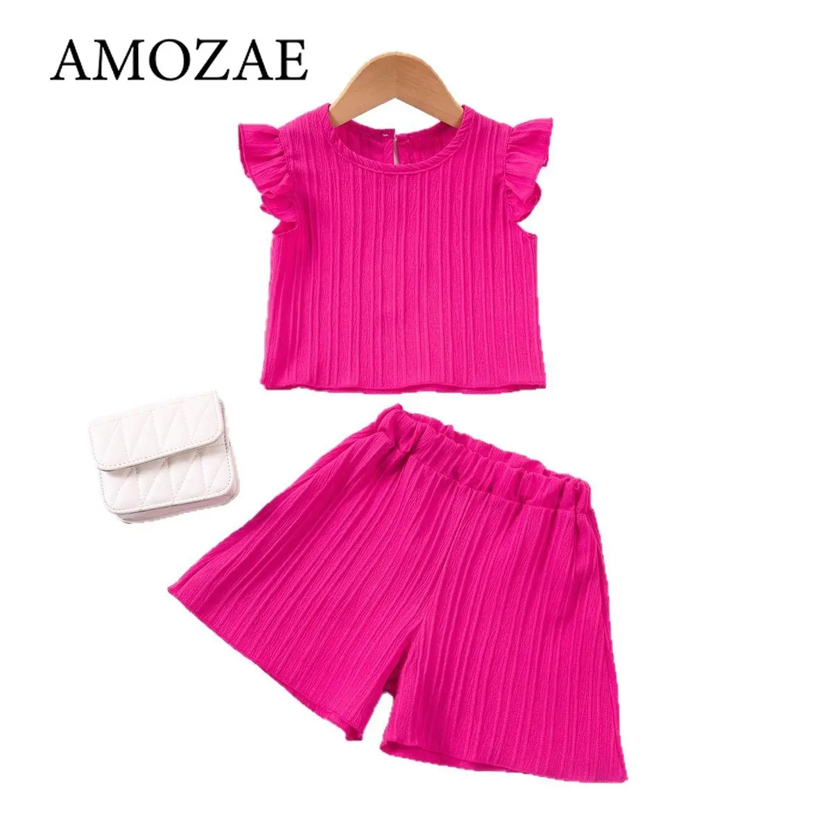 New Children 2Pcs Set Baby Girls Summer Solid Color Sleeveless Short Sleeve + Shorts Casual Comfortable Simple Outfit 2-12Y