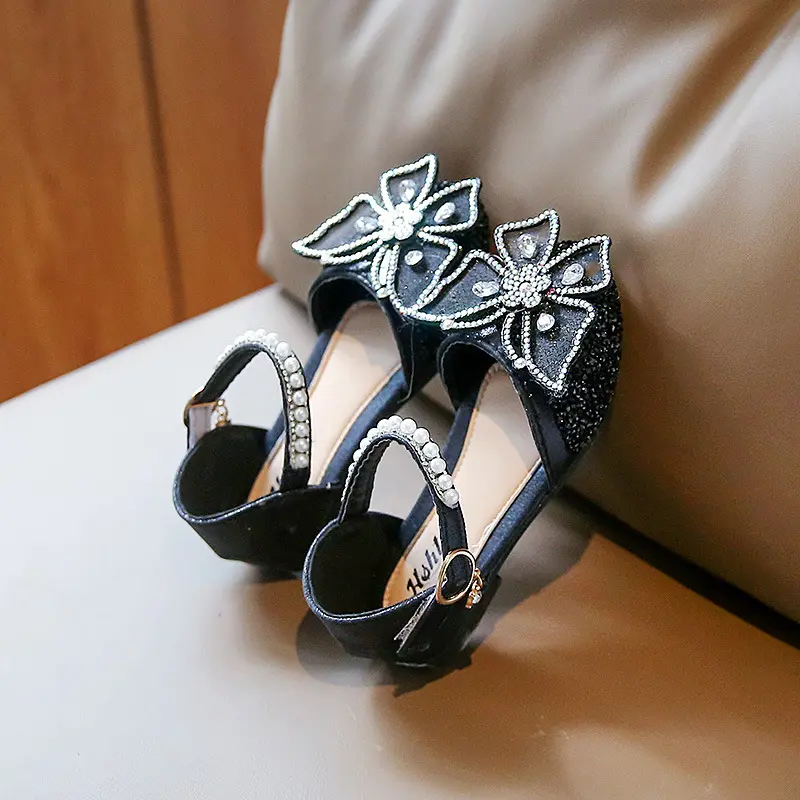 Toddler Girls Glitter Princess Shoes Low Heel Soft Sole Rhinestone Butterfly Sandals for Wedding Party Summer Dance