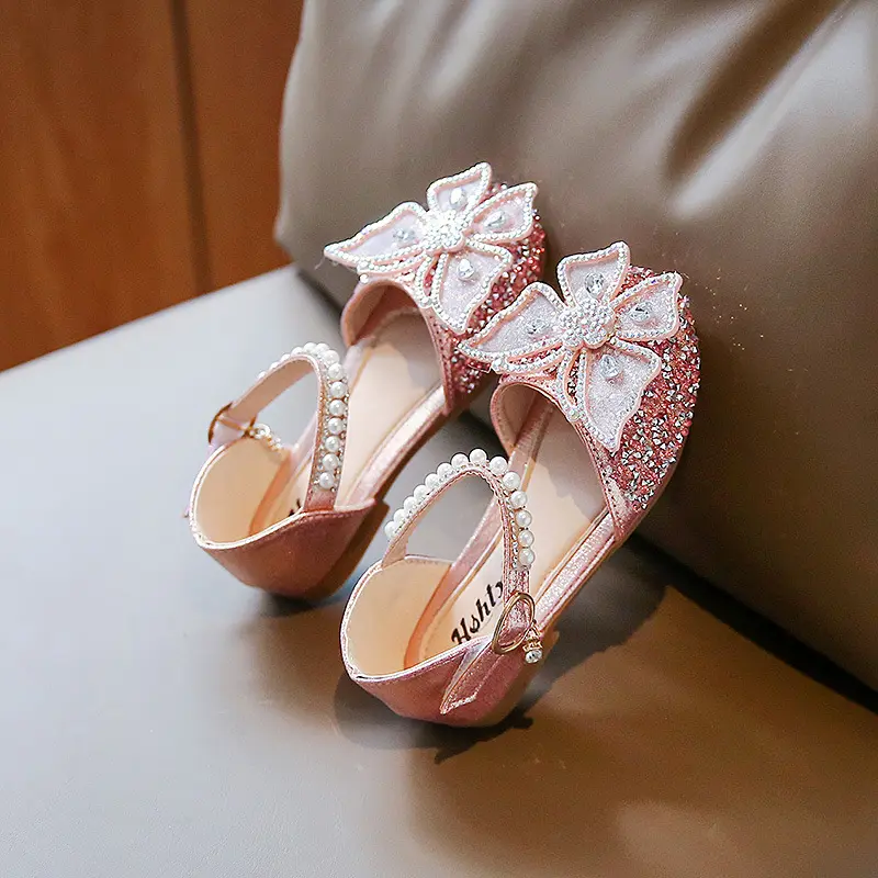 Toddler Girls Glitter Princess Shoes Low Heel Soft Sole Rhinestone Butterfly Sandals for Wedding Party Summer Dance