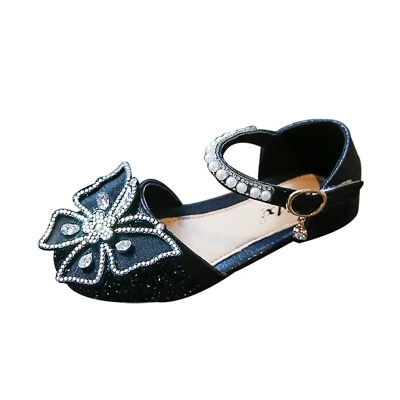 Toddler Girls Glitter Princess Shoes Low Heel Soft Sole Rhinestone Butterfly Sandals for Wedding Party Summer Dance