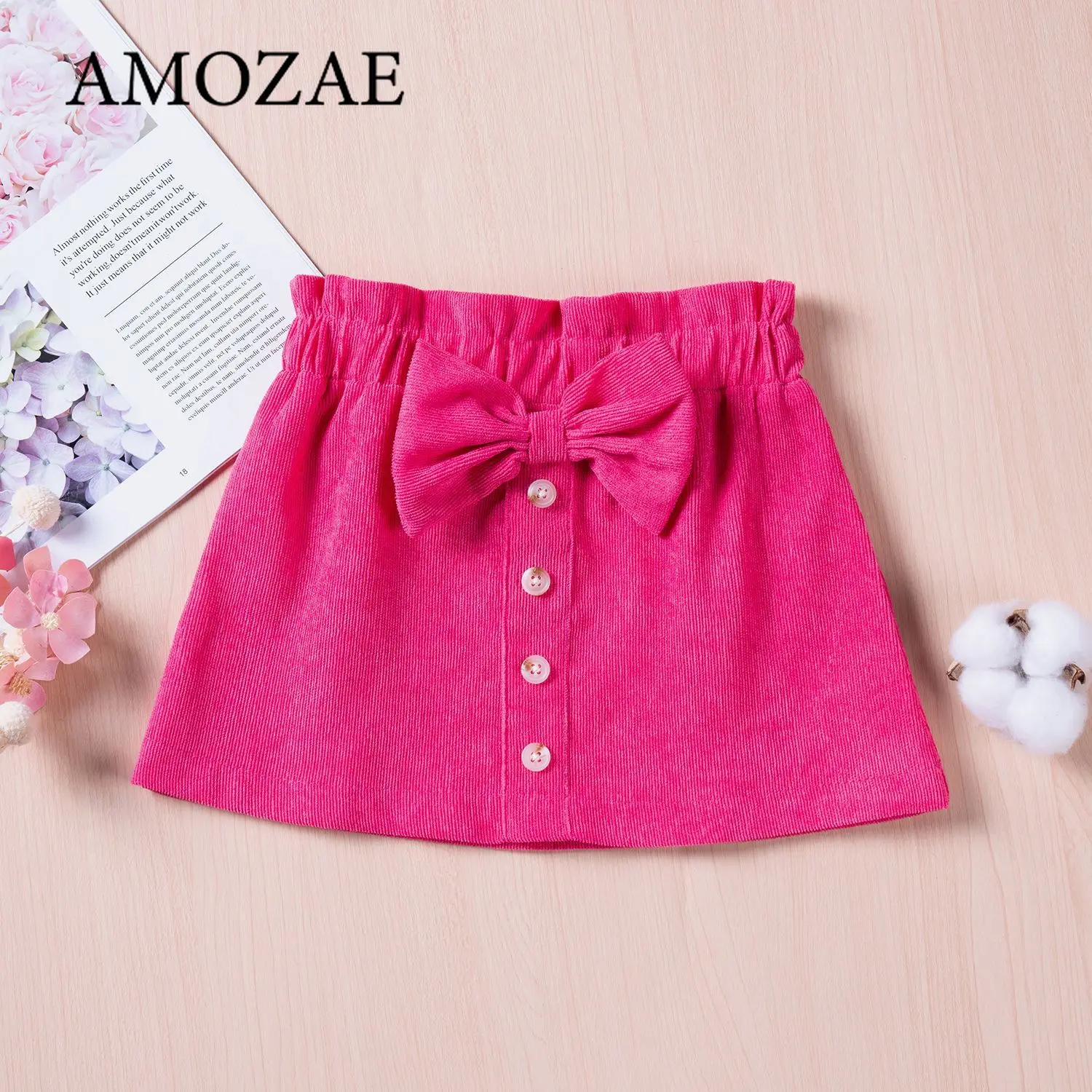 1-5Y Children Baby Girls Skirts Cute Bow Button A-Line Summer Solid Color Bustier Design Sweet Lovely Comfortable Breathable