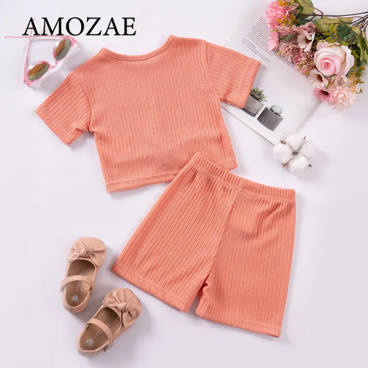 Toddler Girls Summer Clothes 1-6Y 2PC Set Floral Romper Skirt Headband or Solid Color Pit Striped Tee Shorts Soft Casual Outfit