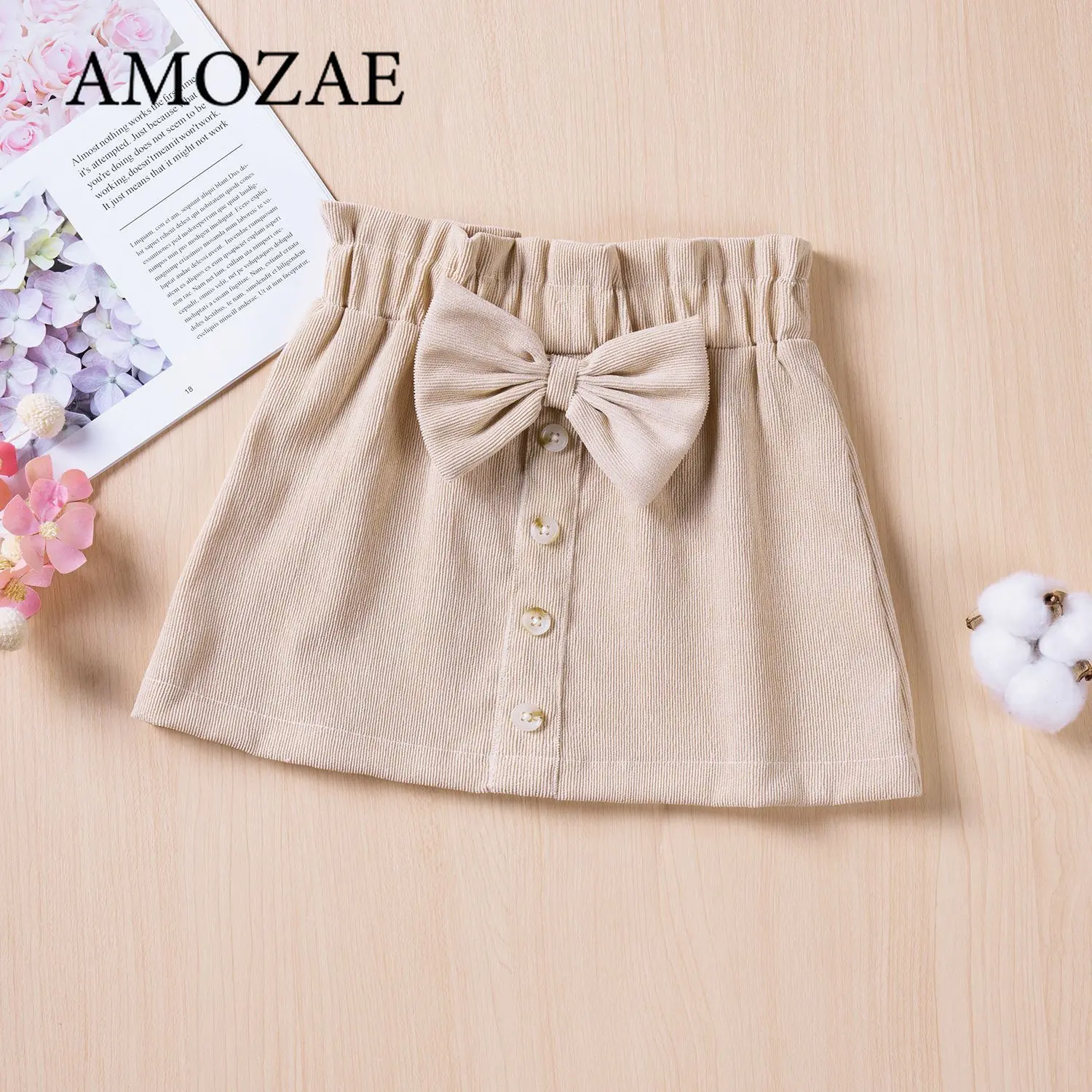 1-5Y Children Baby Girls Skirts Cute Bow Button A-Line Summer Solid Color Bustier Design Sweet Lovely Comfortable Breathable