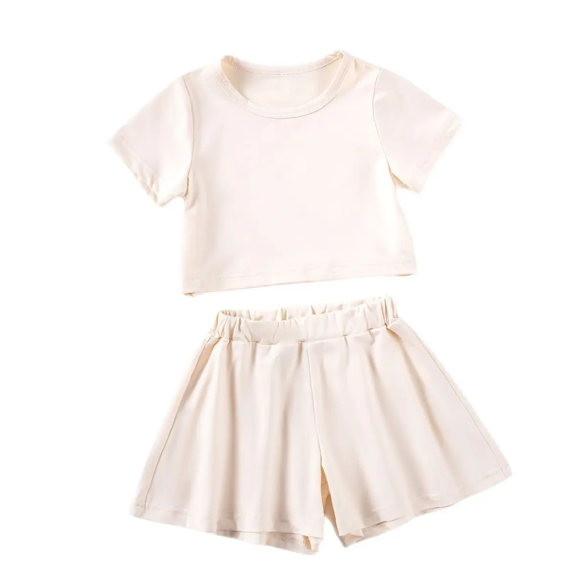 Summer Girls 2PC Set Solid Color Short Sleeve Top Elastic Waist Shorts Casual Korean Fashion Sweet Outfit