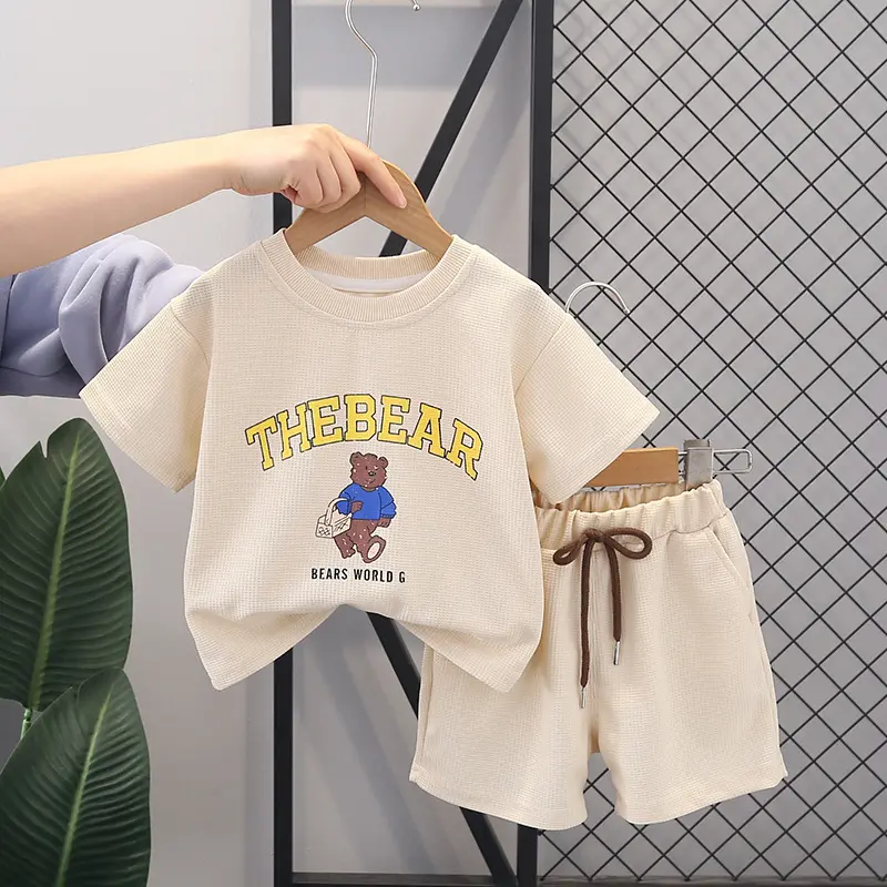 Summer Baby Boy Clothes Set Kid Boy Cartoon Bear Printed T-shirts and Shorts 2 Pieces Suit Children Short Sleeve Outfits