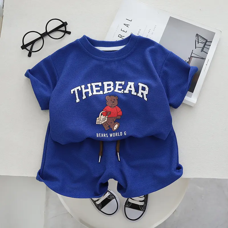 Summer Baby Boy Clothes Set Kid Boy Cartoon Bear Printed T-shirts and Shorts 2 Pieces Suit Children Short Sleeve Outfits