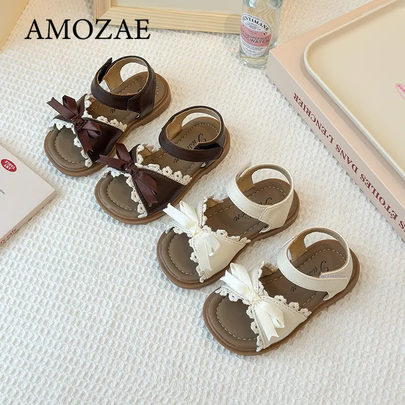 Summer Princess Sandals For Girls Luxury Bow Girl's Sandals Trend Fashion Anti-slippery Girl's Beach Shoes Kids Sandal