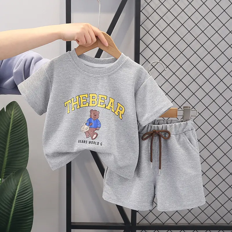 Summer Baby Boy Clothes Set Kid Boy Cartoon Bear Printed T-shirts and Shorts 2 Pieces Suit Children Short Sleeve Outfits