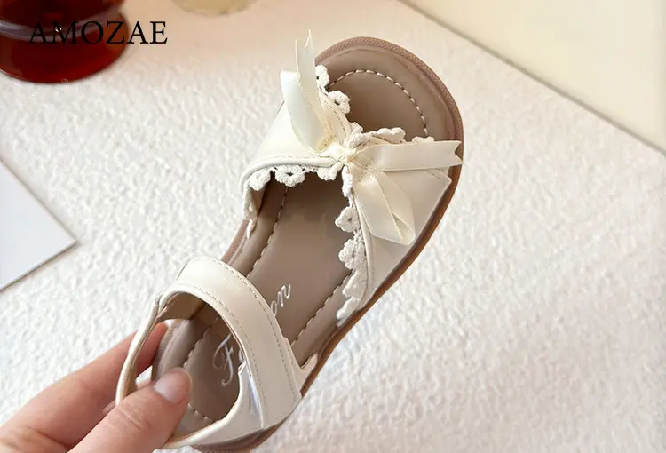 Summer Princess Sandals For Girls Luxury Bow Girl's Sandals Trend Fashion Anti-slippery Girl's Beach Shoes Kids Sandal