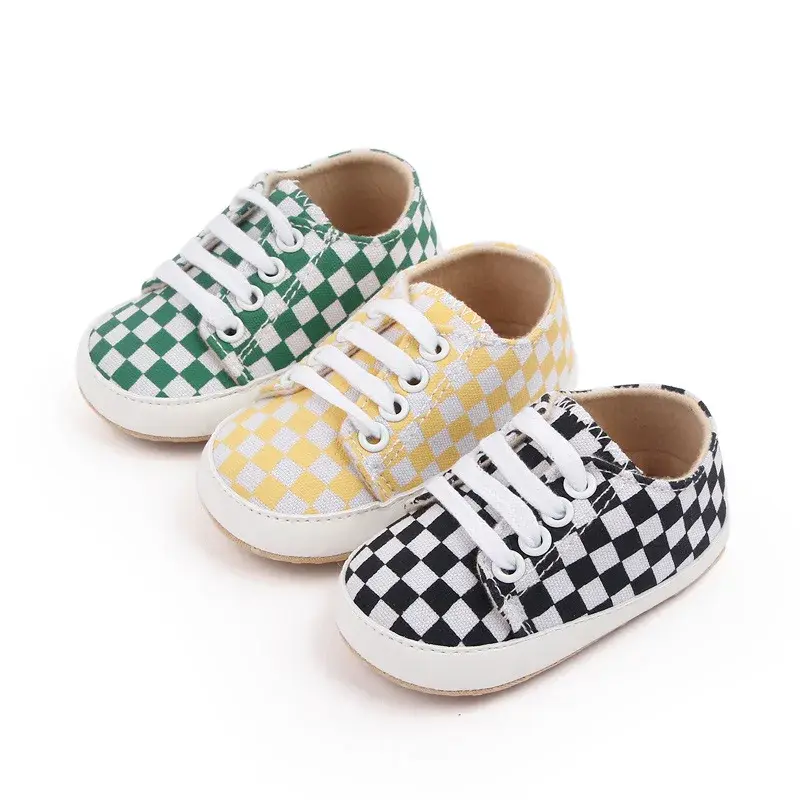 Classic Fashion Plaid Baby Shoes Boys Girls Plaid Print Casual Sneakers Soft Sole Newborn Toddler Walker Shoes 0-1Y