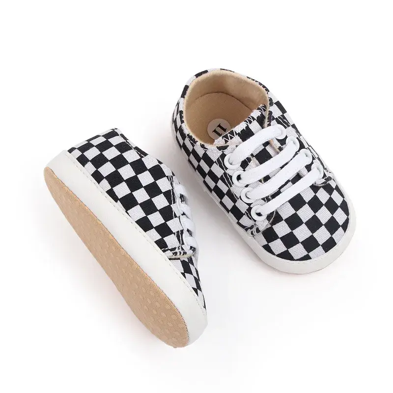 Classic Fashion Plaid Baby Shoes Boys Girls Plaid Print Casual Sneakers Soft Sole Newborn Toddler Walker Shoes 0-1Y