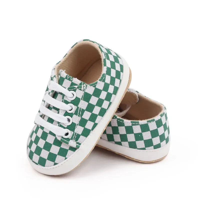 Classic Fashion Plaid Baby Shoes Boys Girls Plaid Print Casual Sneakers Soft Sole Newborn Toddler Walker Shoes 0-1Y