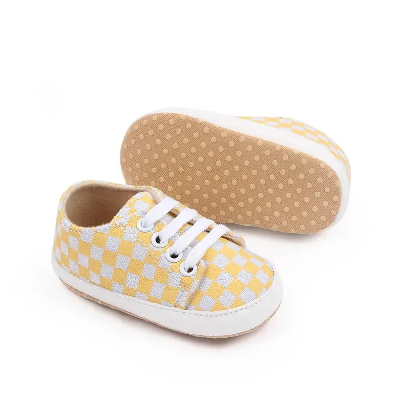 Classic Fashion Plaid Baby Shoes Boys Girls Plaid Print Casual Sneakers Soft Sole Newborn Toddler Walker Shoes 0-1Y