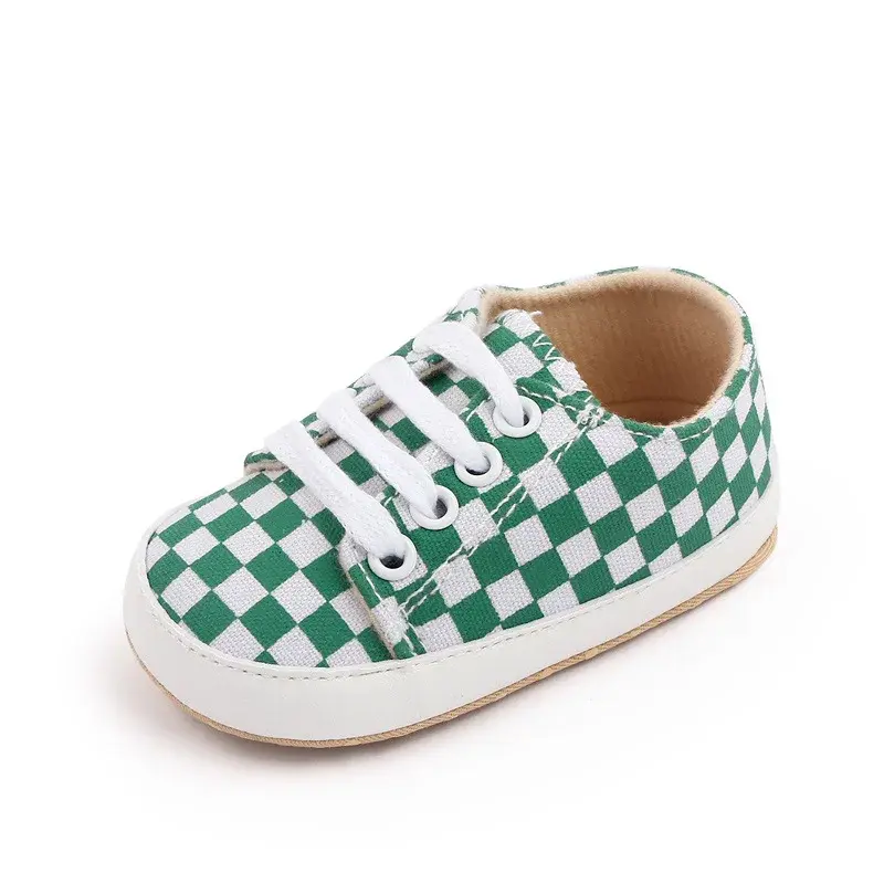Classic Fashion Plaid Baby Shoes Boys Girls Plaid Print Casual Sneakers Soft Sole Newborn Toddler Walker Shoes 0-1Y