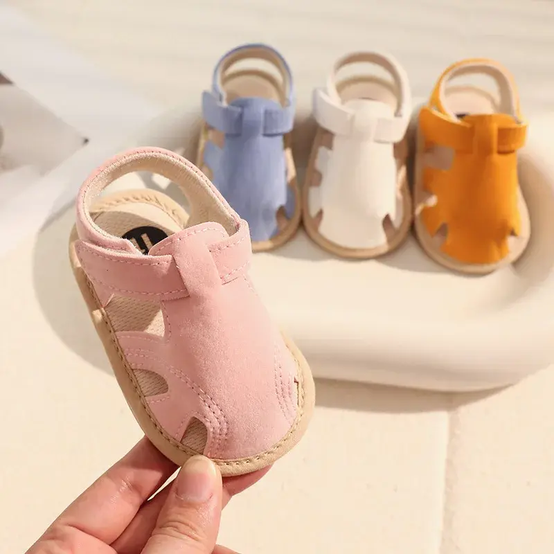 2025 Summer Newborn Baby Girls Sandals Shoes Toddlers Simple Style Solid Color Soft Sole Shoes Outdoor Indoor Prewalker