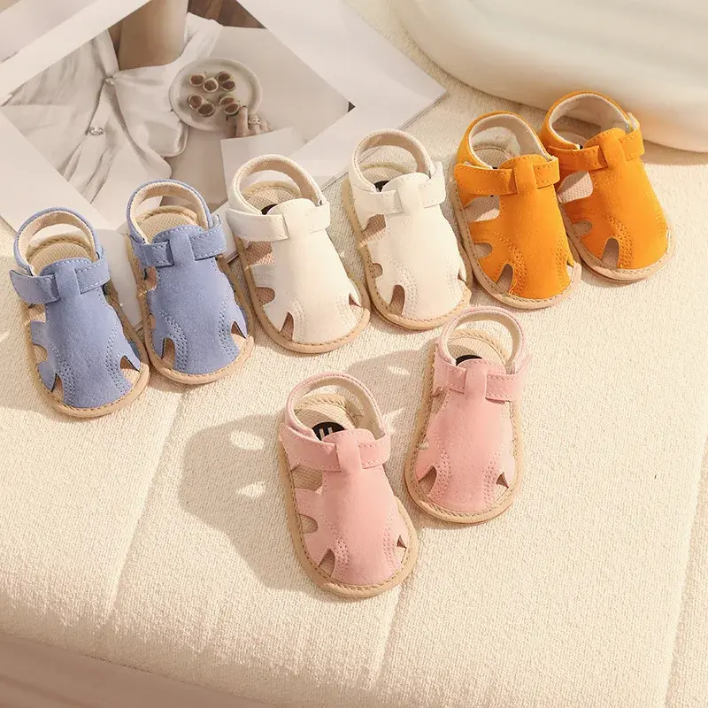 2025 Summer Newborn Baby Girls Sandals Shoes Toddlers Simple Style Solid Color Soft Sole Shoes Outdoor Indoor Prewalker