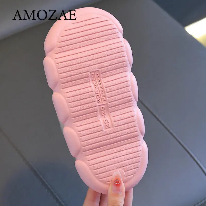 New Children's PU Leather Plush Slippers Soft Sole Non-slip Winter Warm Baby Boys Girls Indoor Home Cotton Shoes
