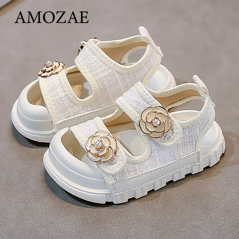 Summer Children Sandals For Girls Luxury Pearl Flower Children's Beach Shoes Ergonomics Soft-soled Kid's Girl's Sandals