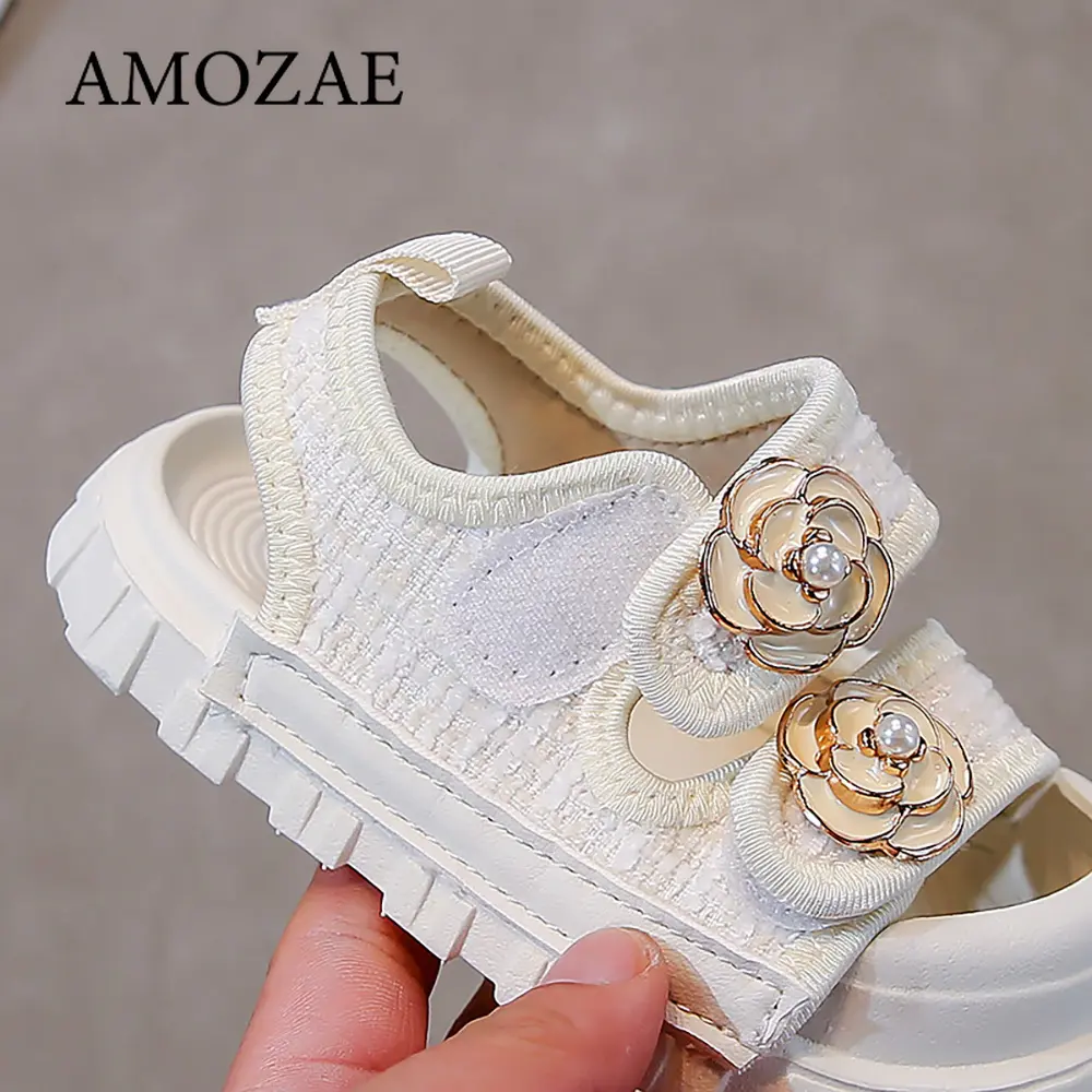 Summer Children Sandals For Girls Luxury Pearl Flower Children's Beach Shoes Ergonomics Soft-soled Kid's Girl's Sandals