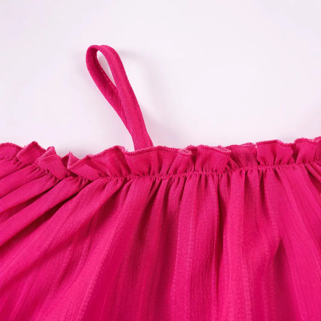 2025 Summer Girls Dress Suspender Skirt Halter Ruffle Edge Solid Color Vest Skirt Baby Girls Boat Neck A-line Princess Dress