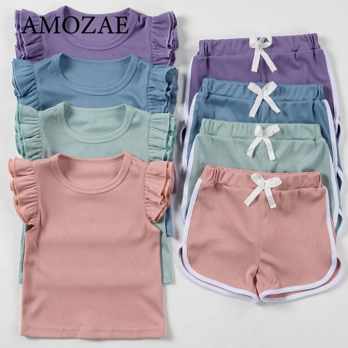 Baby Girls Summer 2pcs Set Casual Sleeveless Tops and Shorts Kids Fashion Outfits Ruffle Costume Cute Fly Sleeve Tshirt
