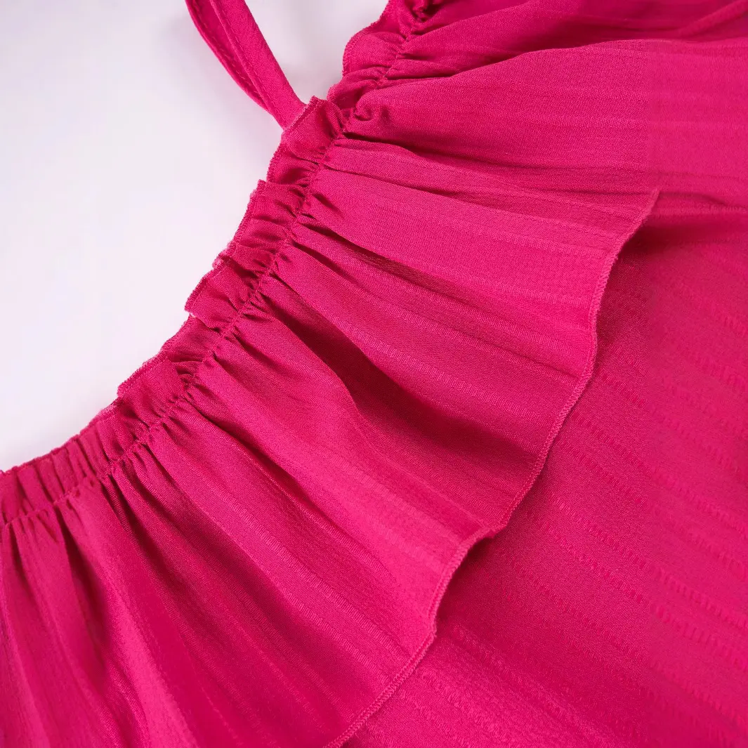 2025 Summer Girls Dress Suspender Skirt Halter Ruffle Edge Solid Color Vest Skirt Baby Girls Boat Neck A-line Princess Dress